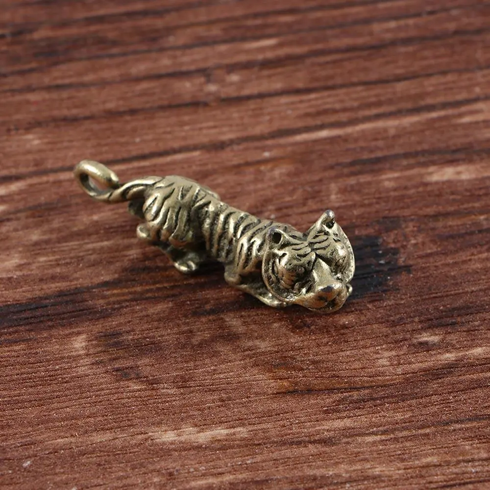 Metal Mini Diy Home Office Room Animal Ornaments Casting Sculpture Keychains Tiger Figurine Pendant