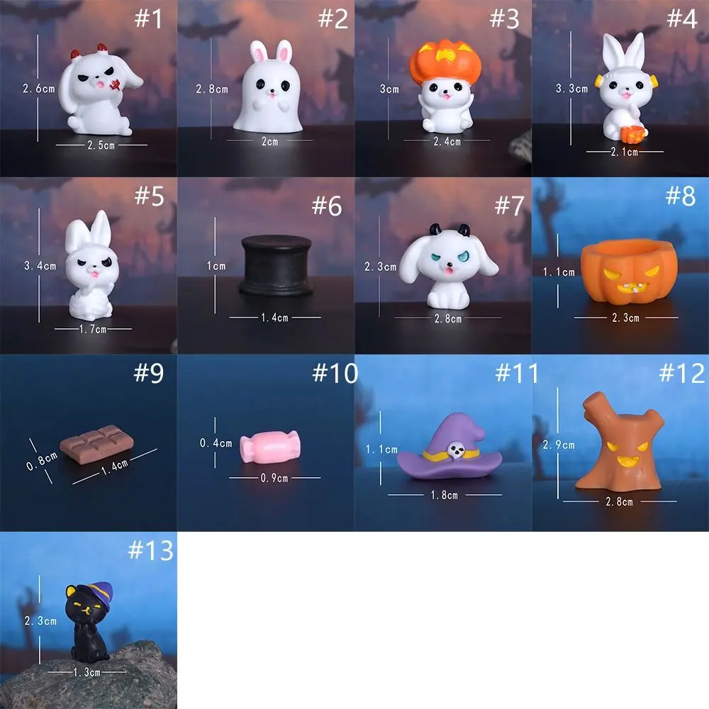 Cartoon Halloween Rabbit Ghost Figurines Pumpkin Black Cat Resin Craft Rabbit Halloween Micro Figurine Cute Mini