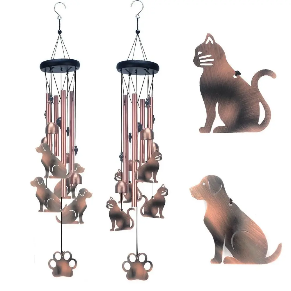 Large Animal Commemorative Wind Chime Retro 4 Aluminum Tubes Cat Dog Wind Bell Craft Gift Metal Wind Chime Yard Balcony Porch