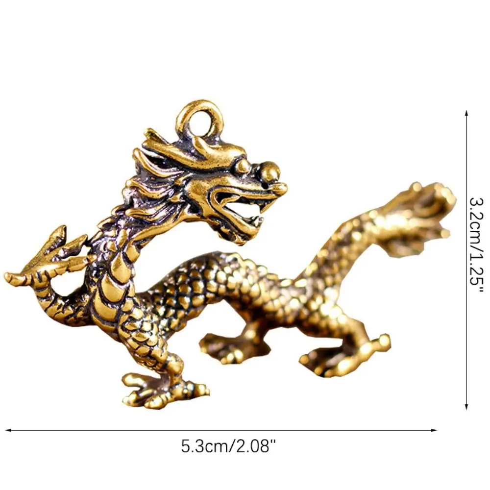 Mini Antique Zodiac Dragon Statue Carved Solid Dragon Keychain Pendant Handmade Mythical Animal Ornaments Home Decor