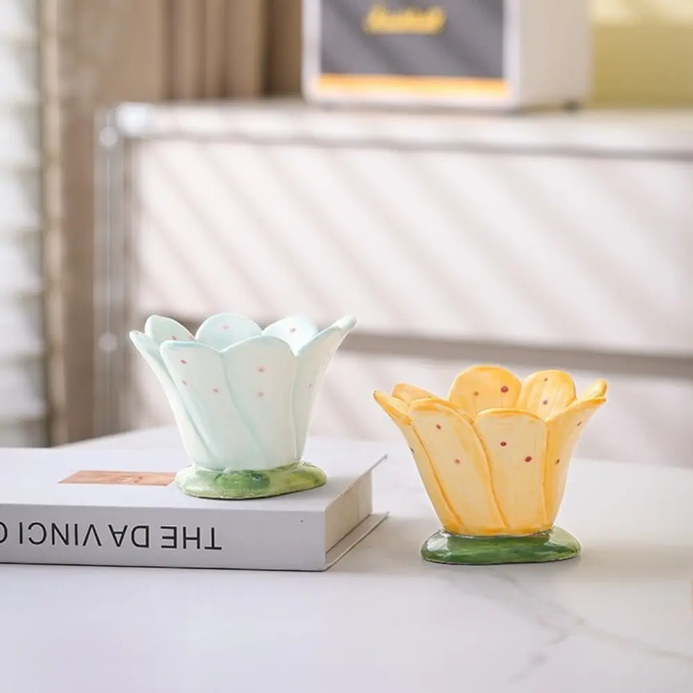 Handmade Ceramic Tealight Candle Cups Painted Minimalist Design Aromatherapy Candle Cup Storage Box Flower Candle Holder