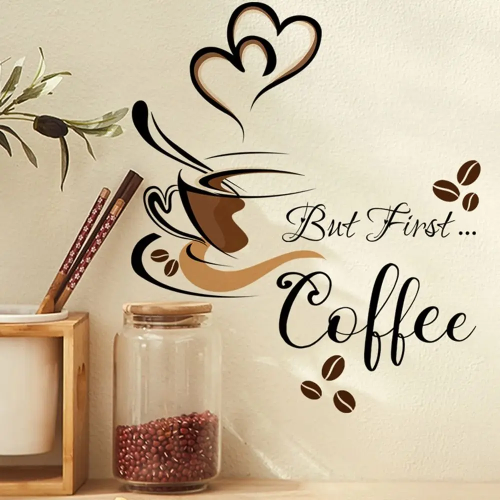 Creative Self-adhesive Coffee Cup Pattern Stickers PVC Waterproof English Wall Stickers Coffee Cup Cafe
