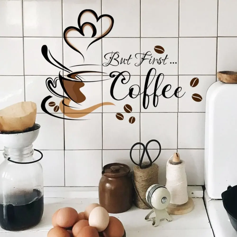Creative Self-adhesive Coffee Cup Pattern Stickers PVC Waterproof English Wall Stickers Coffee Cup Cafe