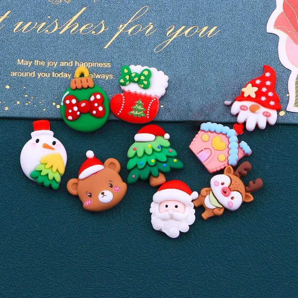 10Pcs Handmade Christmas Fridge Ornaments Resin Art Cute Christmas Fridge Materials Cartoon DIY Resin Accessories Kitchen