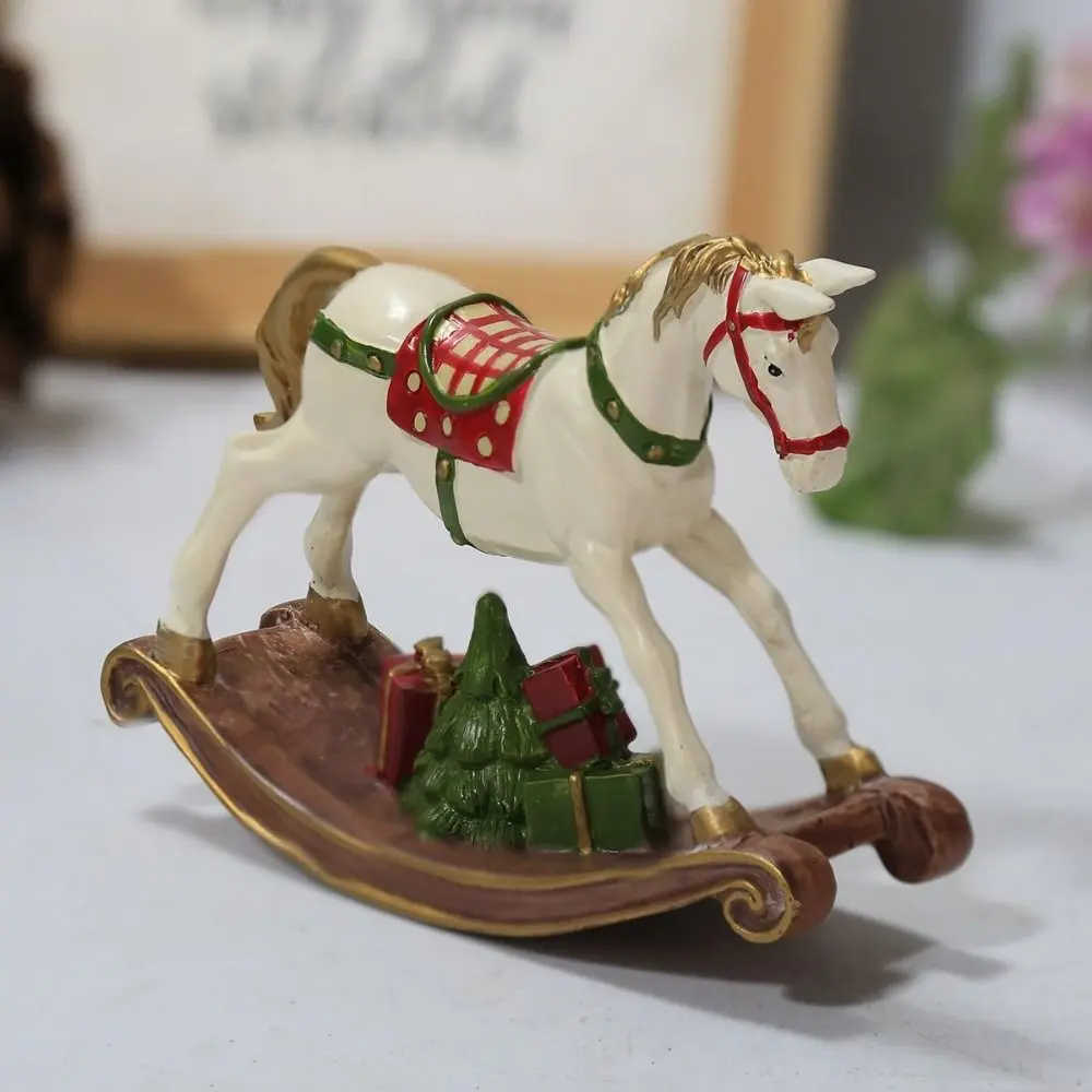 Durable Handmade Christmas Rocking Horse Painting Cute Resin Horse Statue Cartoon Horse Figurine Christmas Gift