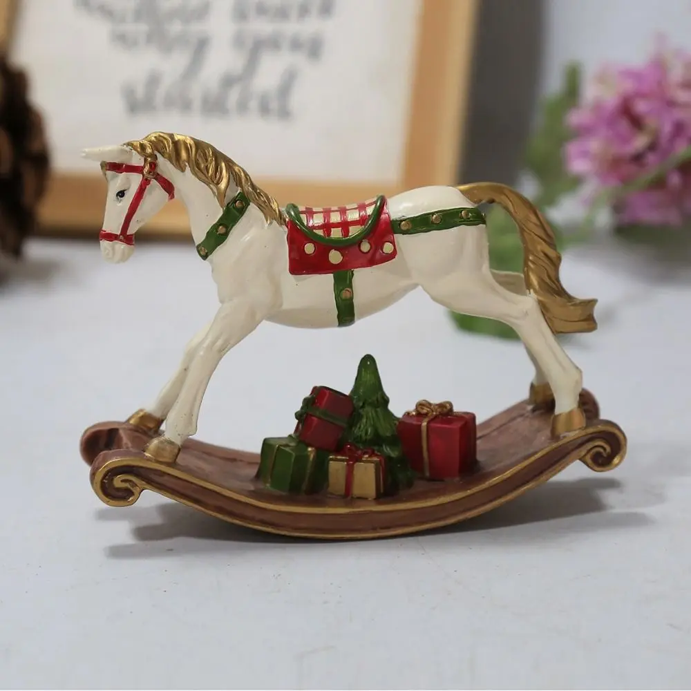 Durable Handmade Christmas Rocking Horse Painting Cute Resin Horse Statue Cartoon Horse Figurine Christmas Gift