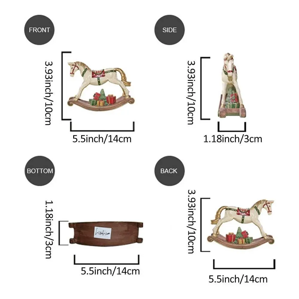 Durable Handmade Christmas Rocking Horse Painting Cute Resin Horse Statue Cartoon Horse Figurine Christmas Gift