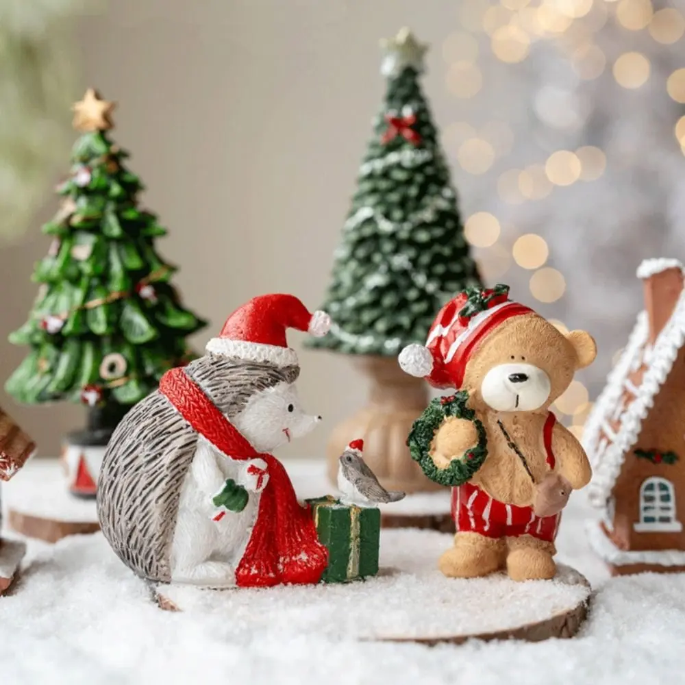 Navidad Resin Crafts Christmas Tree Statues Handmade Festival Mini House Figurine Cute Desktop Ornament Christmas Decoration