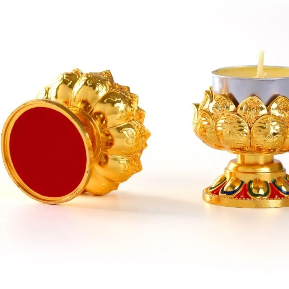 Home Decoration Embossed Metal Lotus Candlestick Handicraft Exquisite Candle Base Mini Candle Cup Temple