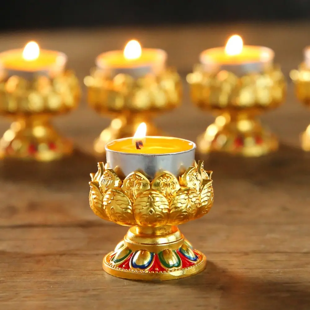Home Decoration Embossed Metal Lotus Candlestick Handicraft Exquisite Candle Base Mini Candle Cup Temple