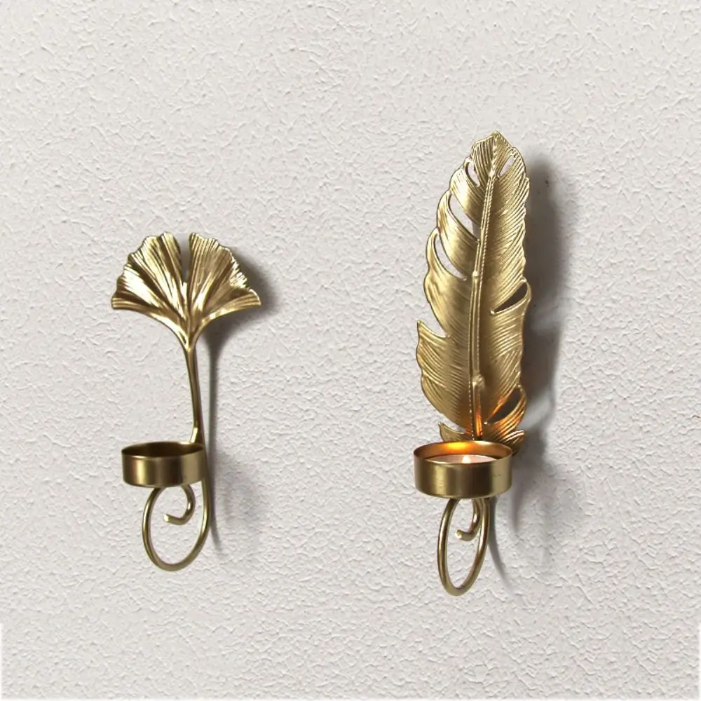 Nordic Style Leaf Candlestick Holder Iron Art Gold Wall Hanging Candle Stand Handmade Metal Candlestick Holder Wedding Table