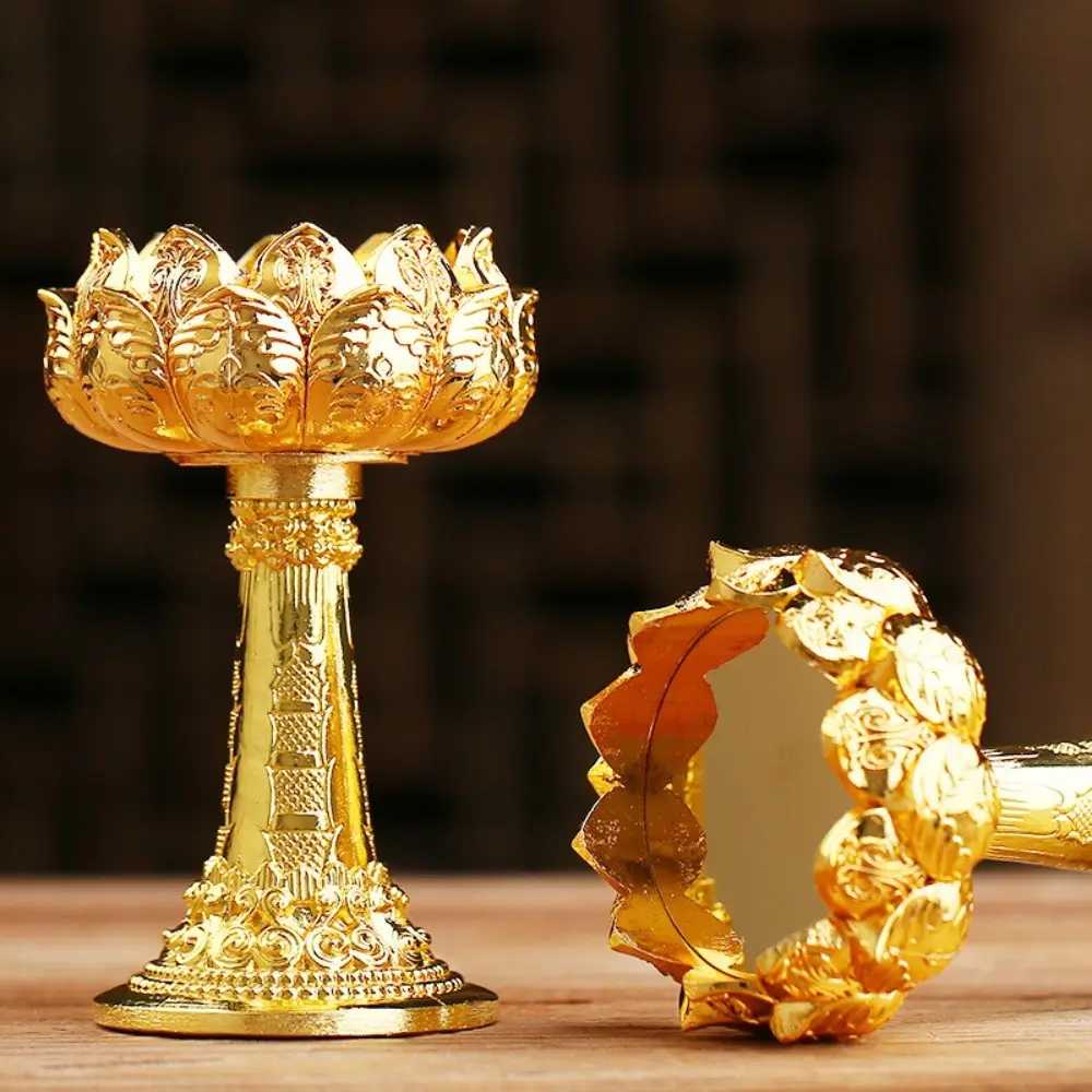 Home Decoration Embossed Metal Lotus Candlestick Handicraft Exquisite Candle Base Mini Candle Cup Temple
