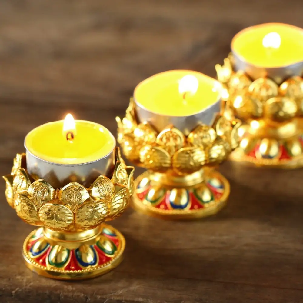 Home Decoration Embossed Metal Lotus Candlestick Handicraft Exquisite Candle Base Mini Candle Cup Temple