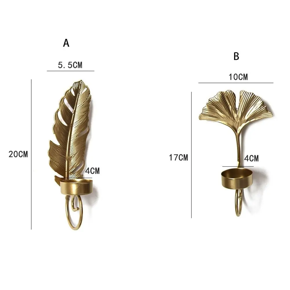 Nordic Style Leaf Candlestick Holder Iron Art Gold Wall Hanging Candle Stand Handmade Metal Candlestick Holder Wedding Table