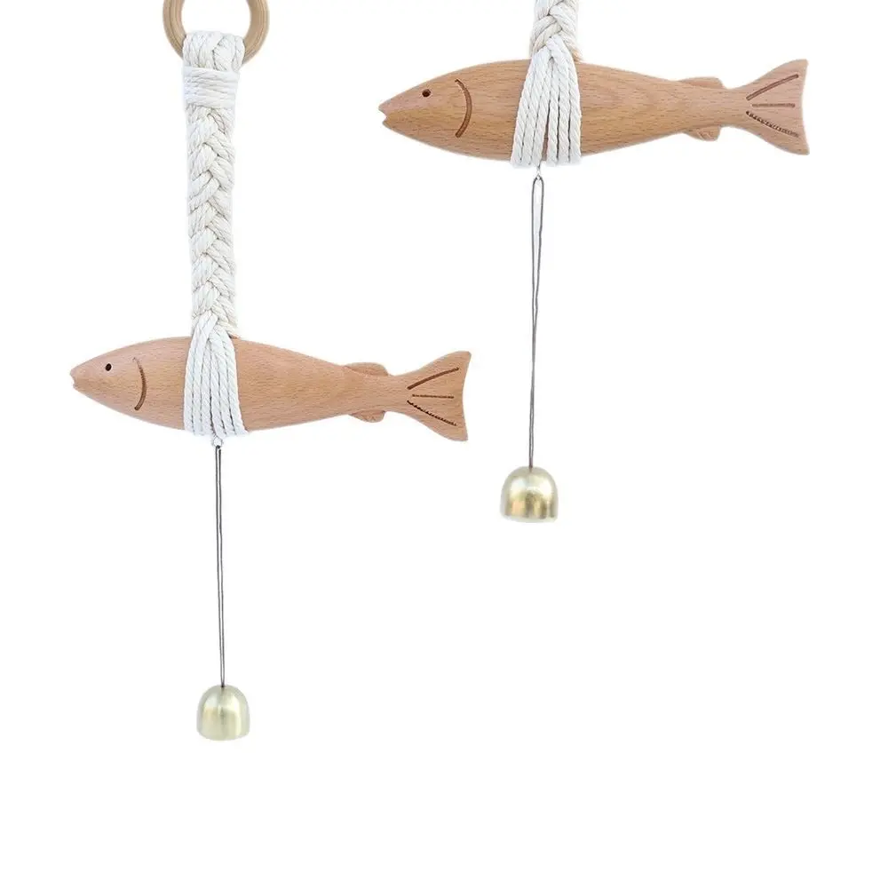 Marine Beach Themed Wood Fish Sculpture With Bell Hand Carved Fish Wall Hanging Decor Rustic Handcrafted