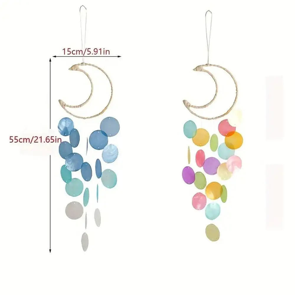 Handmade Natural Shell Wind Chimes Moon Shapes Exquisite Small Hanging Wind Chimes Colorful Moon Dream Catchers
