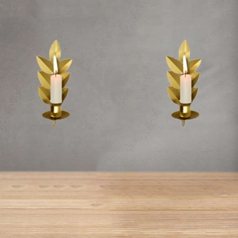 Exquisite Rust-proof Wheat Leaf Candle Stand Elegant Luxury Golden Candle Holder Decorative Iron Hanging Candlestick Home Decor