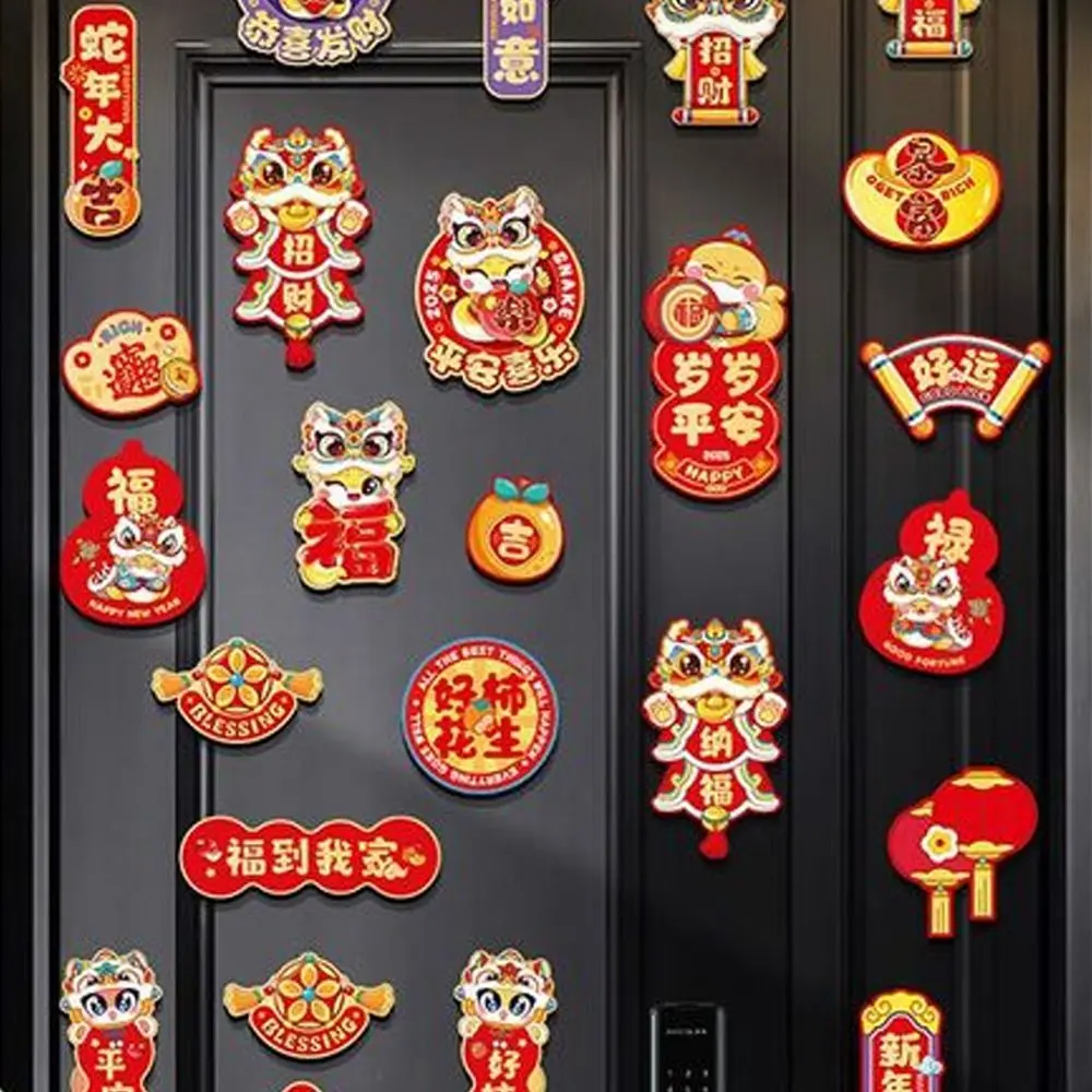 6pcs Cartoon Chinese New Year Fridge Magnets Celebrating Cute 2025 Snake Year Refrigerator Magnet Traditional Soft
