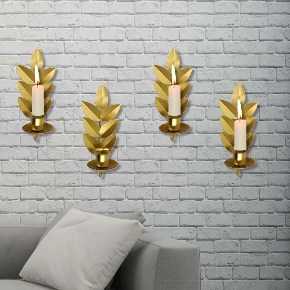 Exquisite Rust-proof Wheat Leaf Candle Stand Elegant Luxury Golden Candle Holder Decorative Iron Hanging Candlestick Home Decor