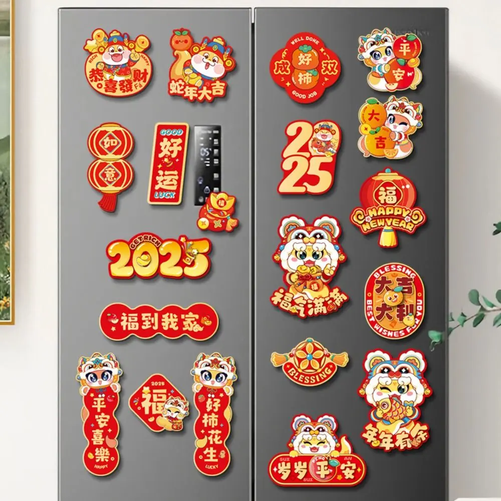 6pcs Cartoon Chinese New Year Fridge Magnets Celebrating Cute 2025 Snake Year Refrigerator Magnet Traditional Soft