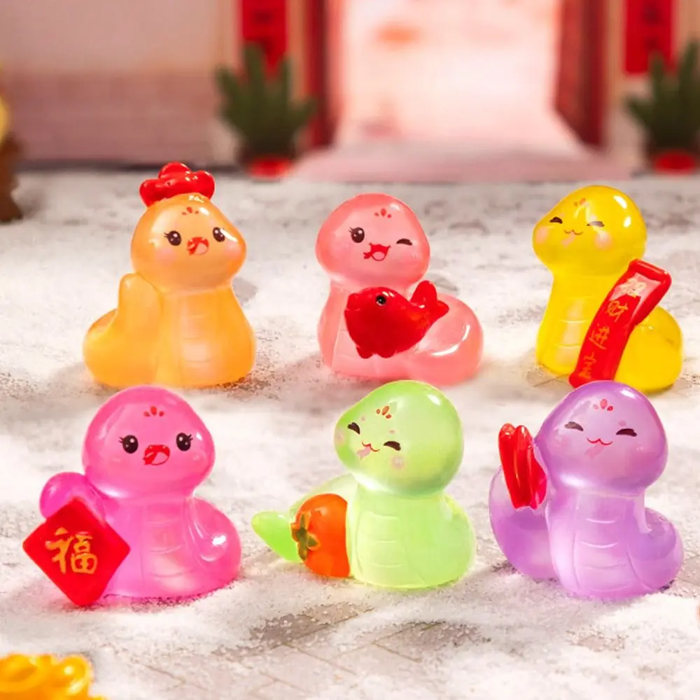 Cute Luminous Mini Snake Figurine Zodiac Snake Glow in The Dark New Year Snake Statue Blessing Resin Crafts