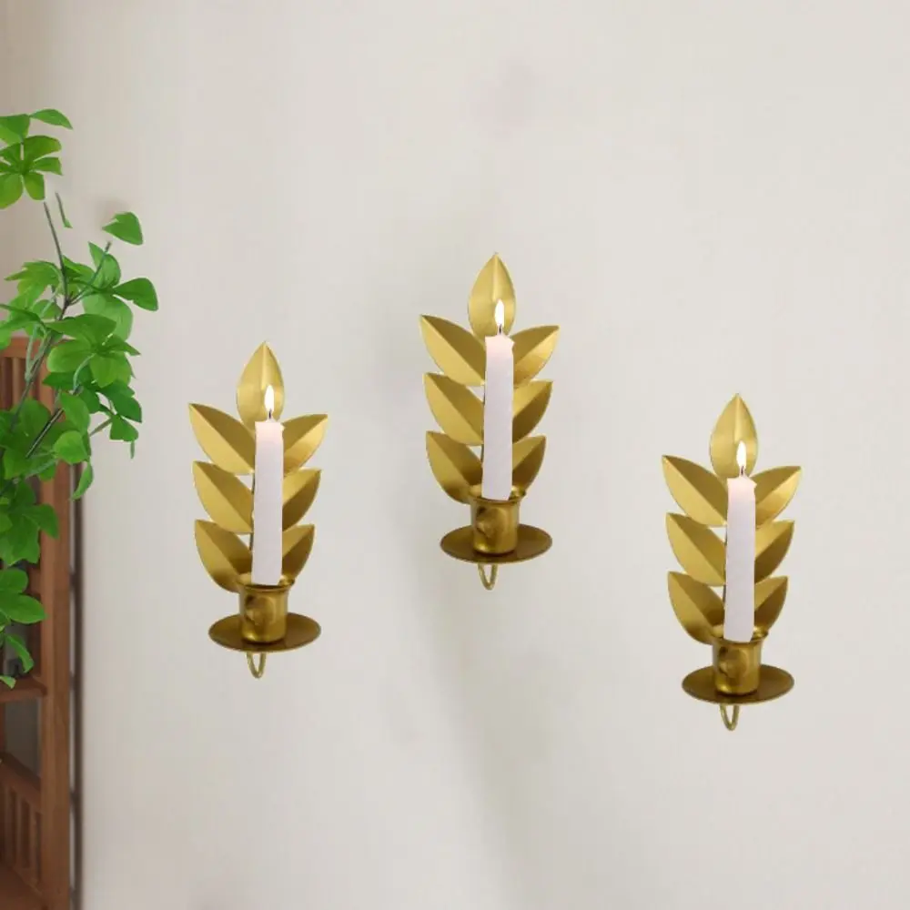 Exquisite Rust-proof Wheat Leaf Candle Stand Elegant Luxury Golden Candle Holder Decorative Iron Hanging Candlestick Home Decor
