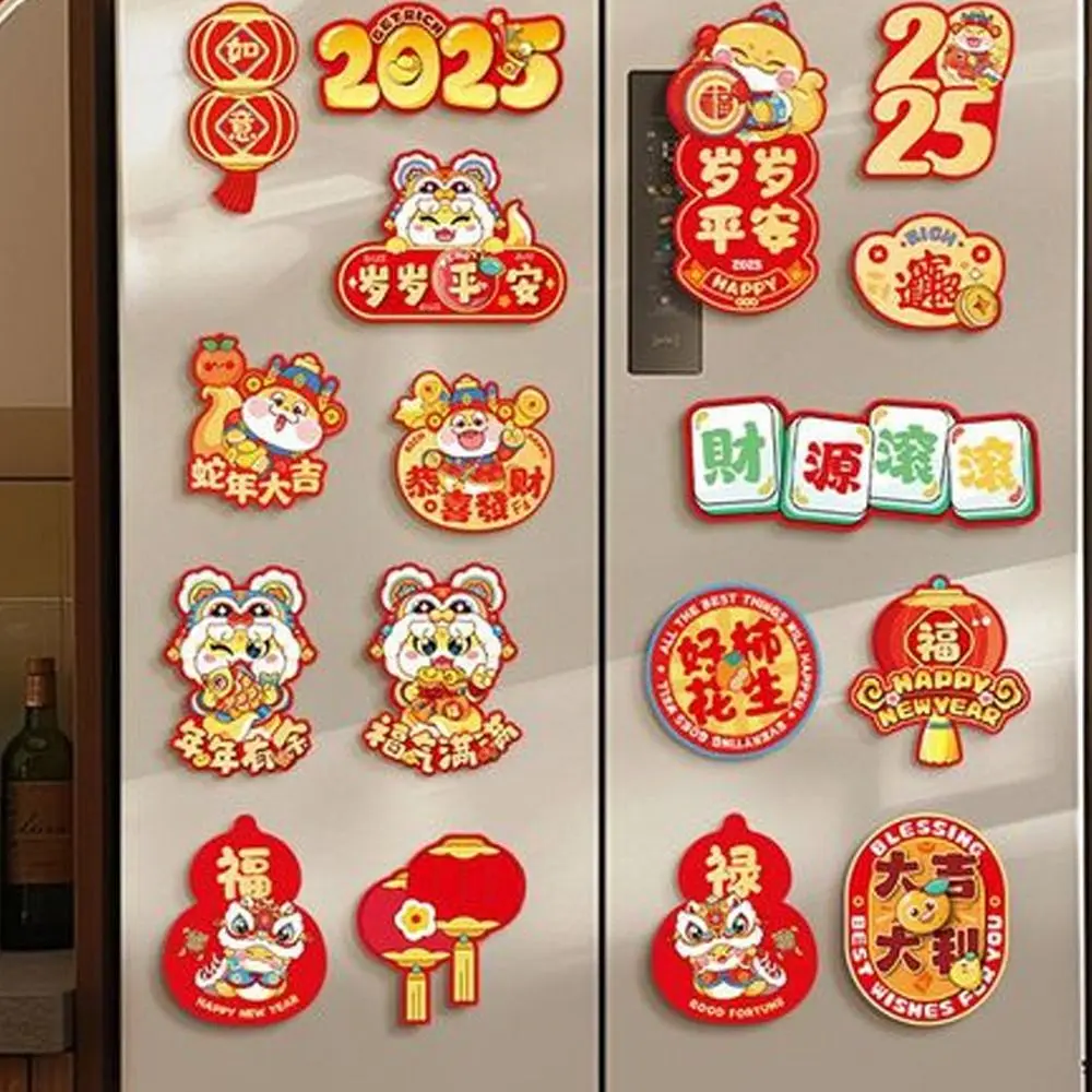 6pcs Cartoon Chinese New Year Fridge Magnets Celebrating Cute 2025 Snake Year Refrigerator Magnet Traditional Soft