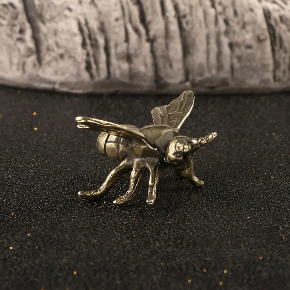 2Pcs/set Vintage Miniatures Bee Statue Chic Solid Copper Honeybee Figurine Antique Simulation Insect Ornaments Study