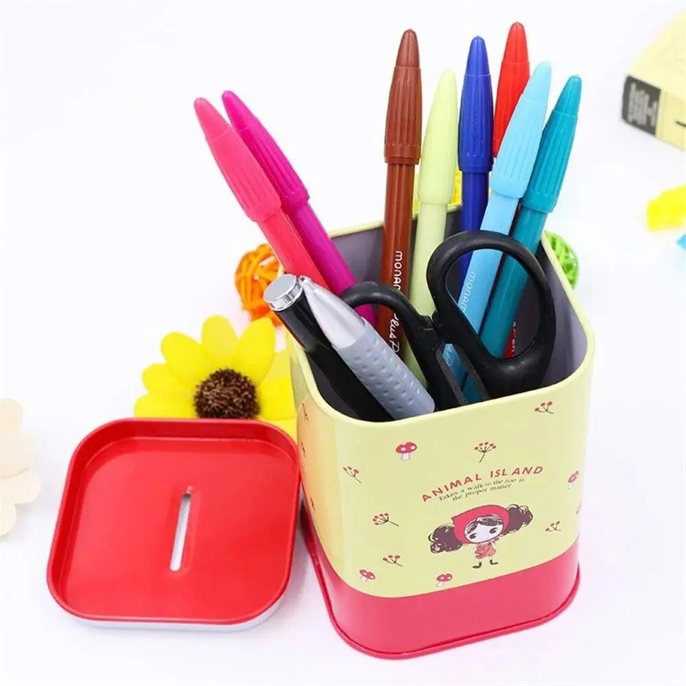 Creative Square Shape Square Tinplate Piggy Bank Iron Art Durable Cute Pen Holder Odorless Kids Storage Box Storage Box