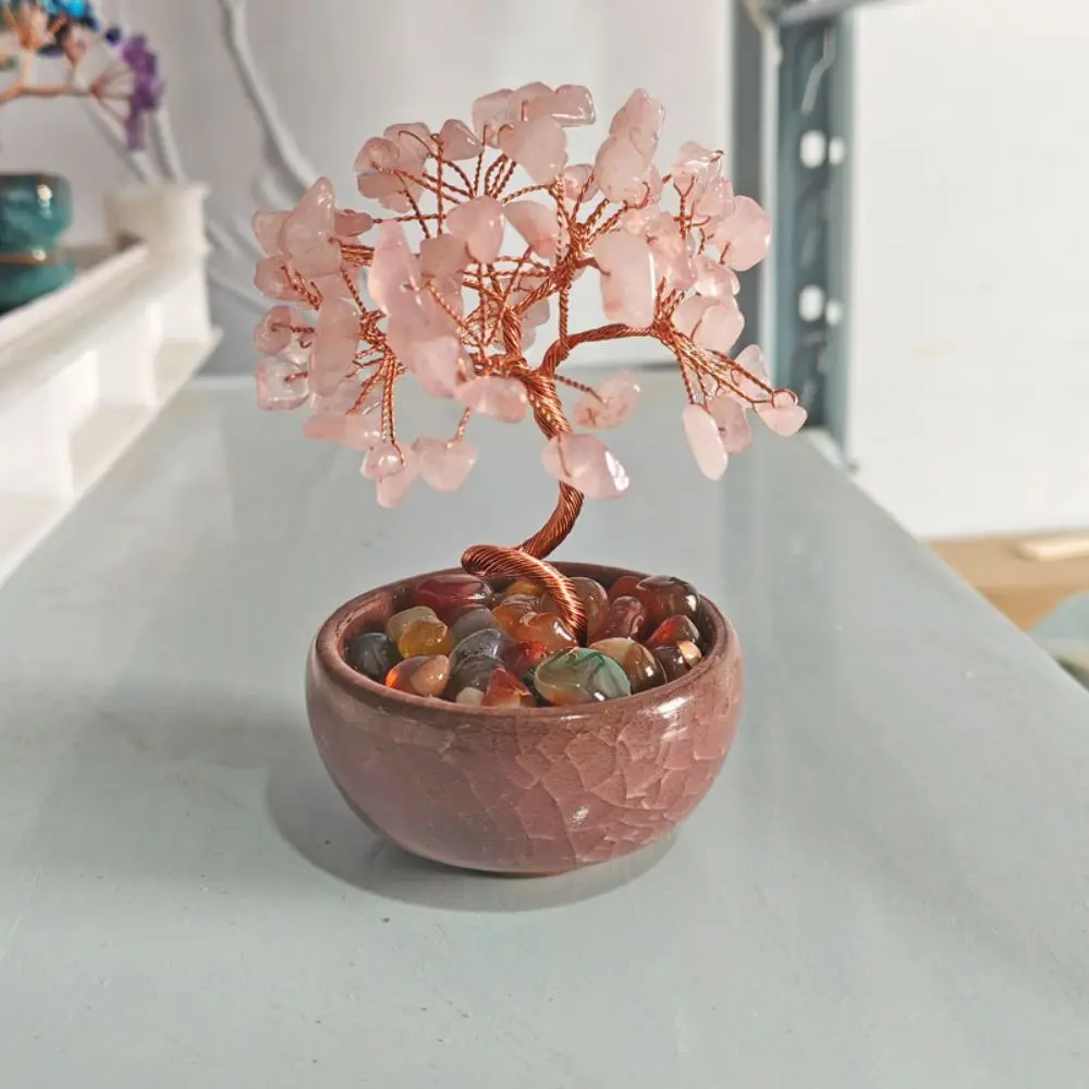 Ceramics Base Natural Crystal Tree Copper Wire Positive Energy Luck Figurine Spiritual Tabletop Adornment