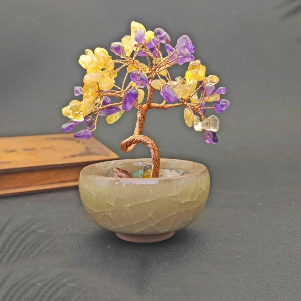 Ceramics Base Natural Crystal Tree Copper Wire Positive Energy Luck Figurine Spiritual Tabletop Adornment