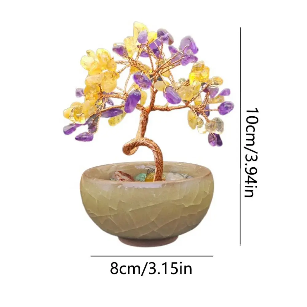 Ceramics Base Natural Crystal Tree Copper Wire Positive Energy Luck Figurine Spiritual Tabletop Adornment
