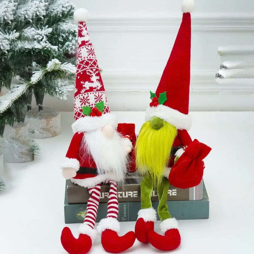 Plush Christmas Faceless Dwarf Doll with Full Beard Sitting Long-legged Cartoon Gnomes Old Man Ornament Handmade Exquisite