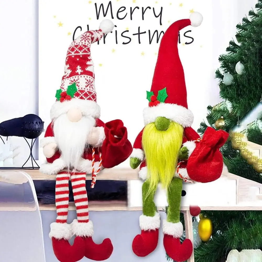Plush Christmas Faceless Dwarf Doll with Full Beard Sitting Long-legged Cartoon Gnomes Old Man Ornament Handmade Exquisite
