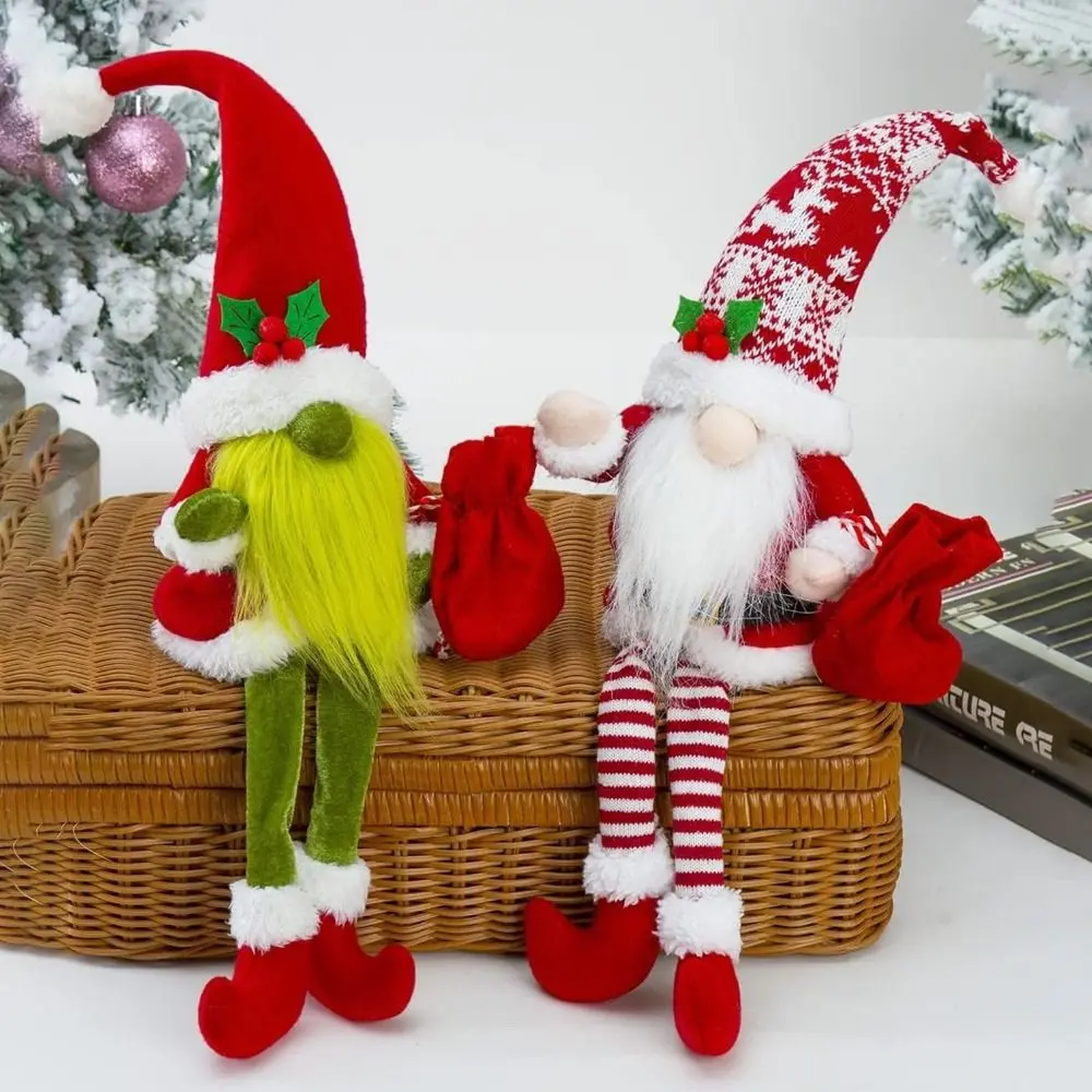 Plush Christmas Faceless Dwarf Doll with Full Beard Sitting Long-legged Cartoon Gnomes Old Man Ornament Handmade Exquisite