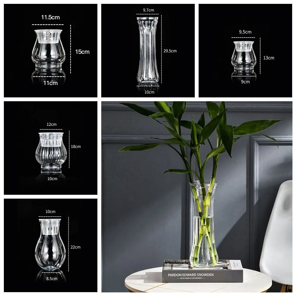 Mini Fish Tank Self Watering Hydroponic Flower Pot Plastic Transparent Aquatic Plant Container Floor-standing Simple Home Decor