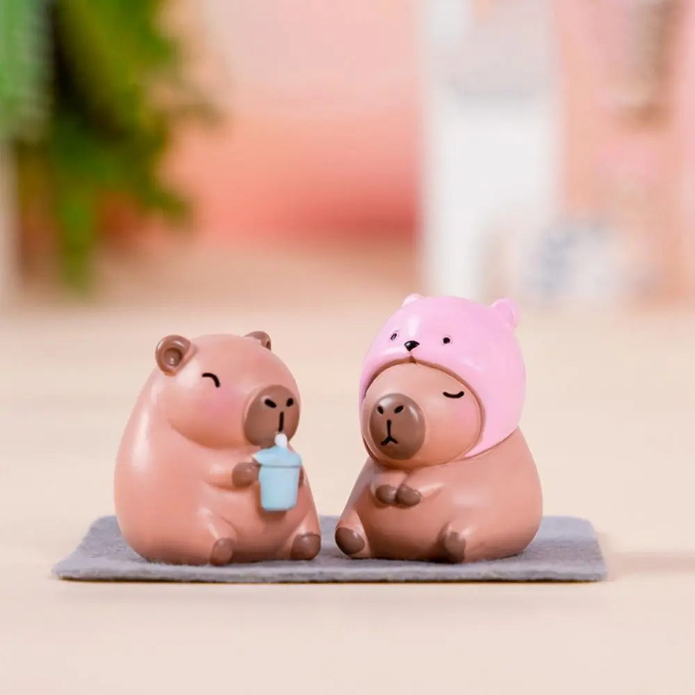 Ornaments Resin Simulation Mini Capybara 3D Cute Capybara Action Figures Decorative Kawaii Capybara Figurine Kids Gift