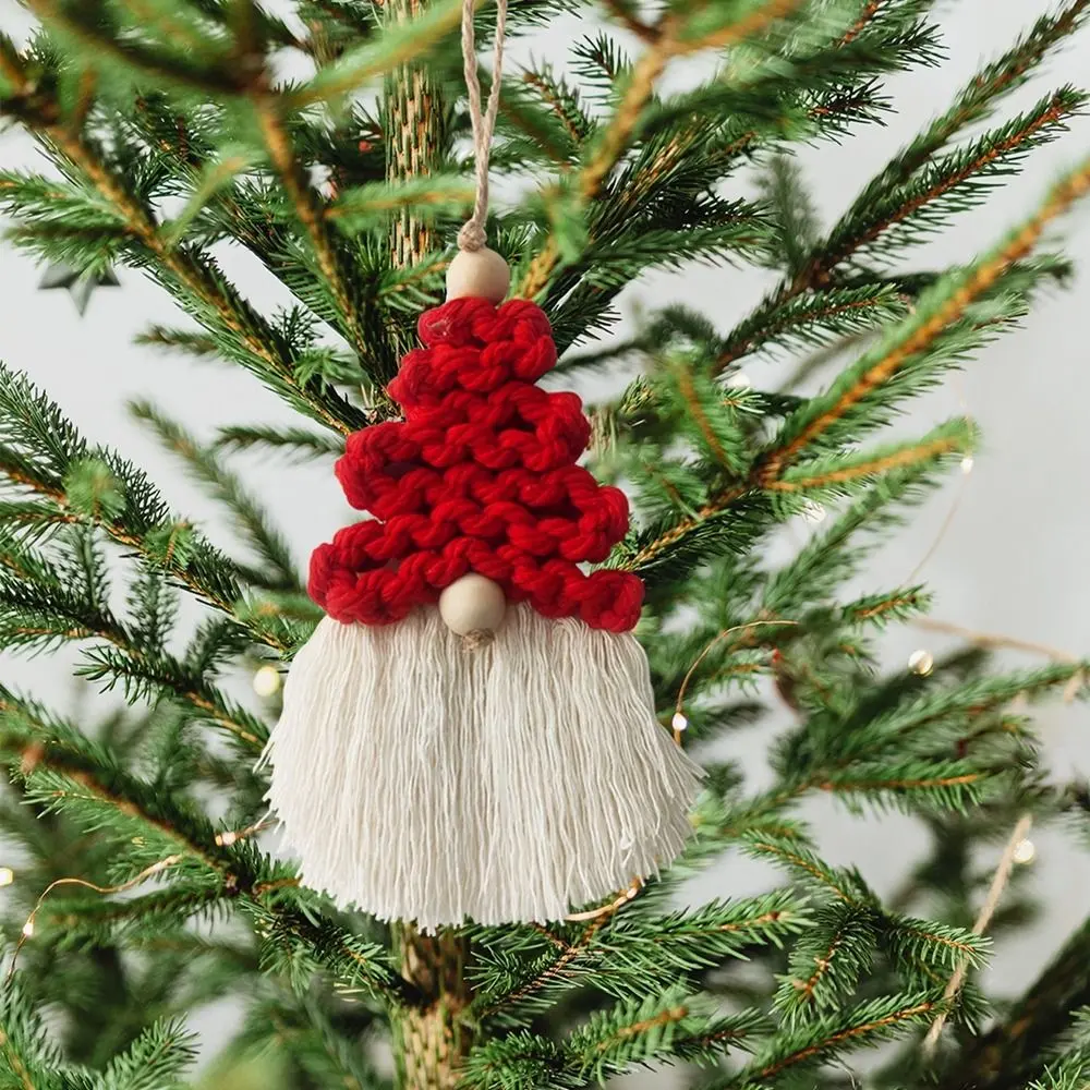 Macrame Christmas Tree Tassel Pendant Cotton Woven Handmade Handwoven Christmas Tree Pendant Santa Decorative New Year