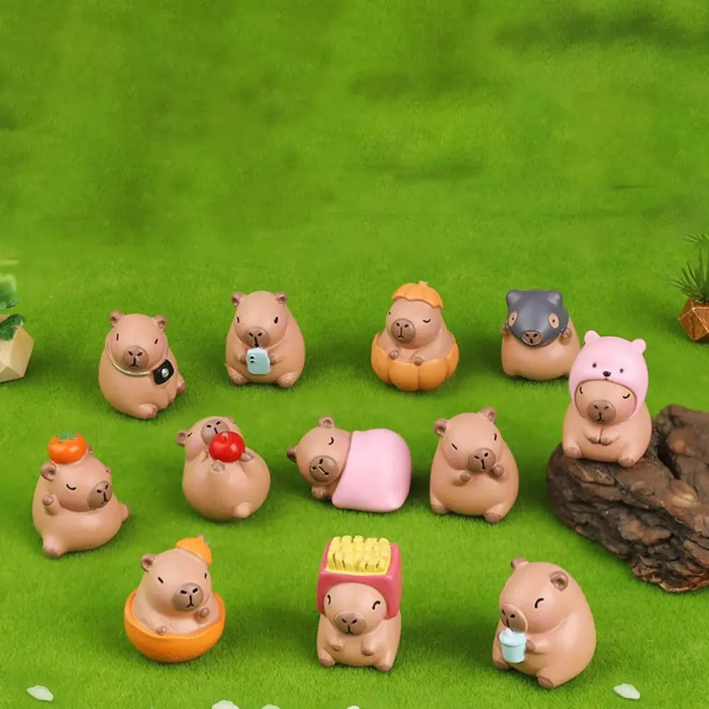 Ornaments Resin Simulation Mini Capybara 3D Cute Capybara Action Figures Decorative Kawaii Capybara Figurine Kids Gift