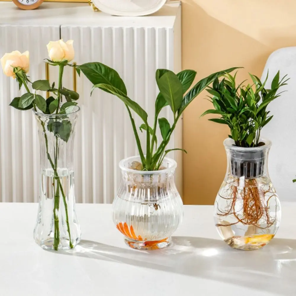 Mini Fish Tank Self Watering Hydroponic Flower Pot Plastic Transparent Aquatic Plant Container Floor-standing Simple Home Decor