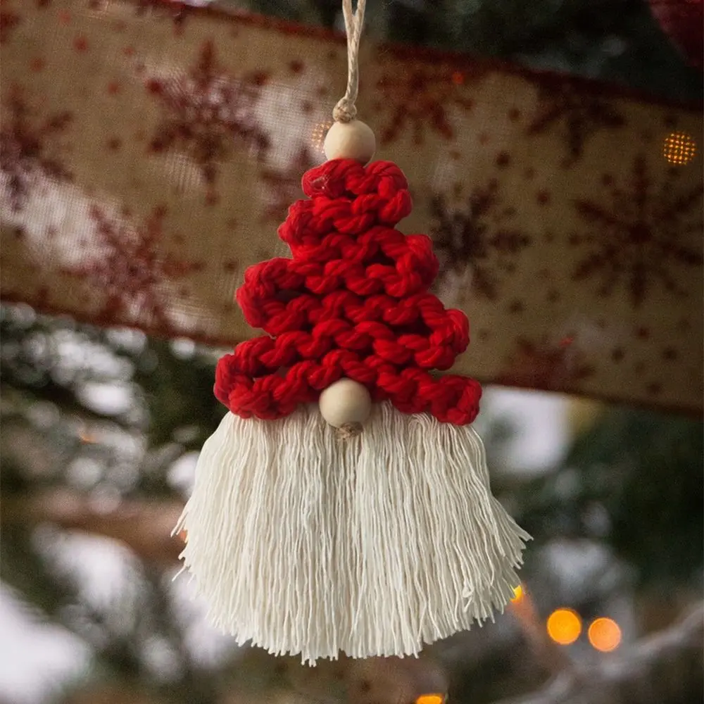Macrame Christmas Tree Tassel Pendant Cotton Woven Handmade Handwoven Christmas Tree Pendant Santa Decorative New Year
