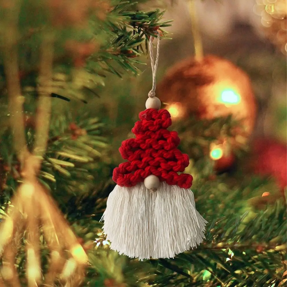 Macrame Christmas Tree Tassel Pendant Cotton Woven Handmade Handwoven Christmas Tree Pendant Santa Decorative New Year