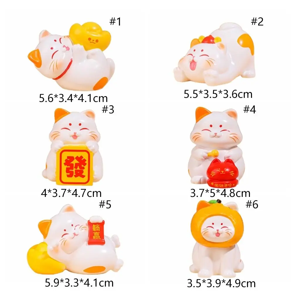 Cute Fortune Cat Ornament Mascot Lucky Mini New Year Cat Figurines Traditional Resin Crafts Simulation Cat Model Car Accessories