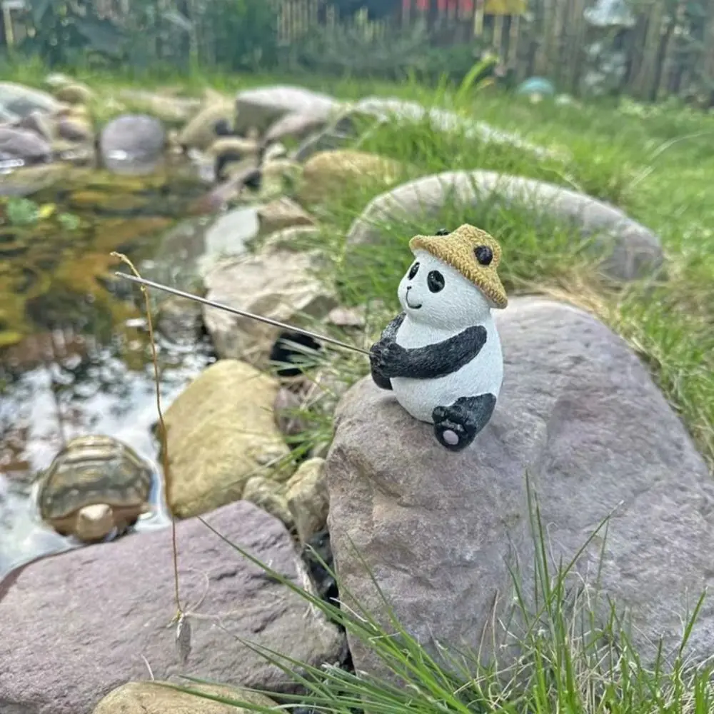 Garden Decor Resin Frog Panda Fishing Statue Cartoon Creative Animal Sculpture Funny Waterproof Miniatures Figurine Rockery