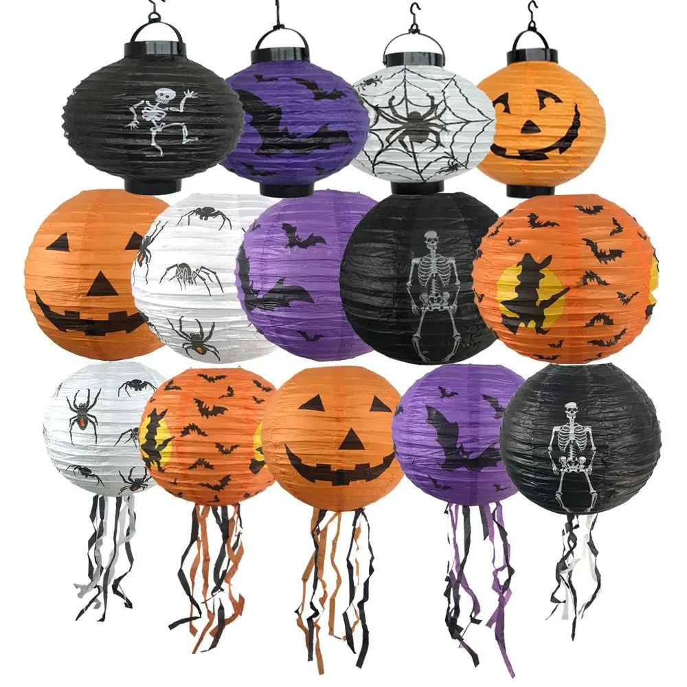 Creative Bat Halloween Paper Lanterns Pumpkin With Tassels Hangingn Tassels Lantern Paper Skeleton Halloween Decoration