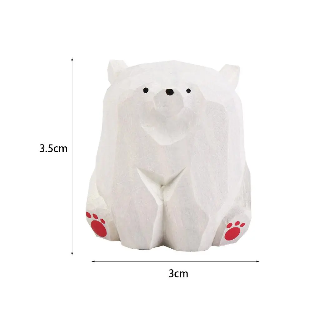 Kids Gifts Solid Wood Wooden Bear Figurines Cute Realistic Polar Bear Ornament Hand Carved Miniature Mini Bear Statue Balcony