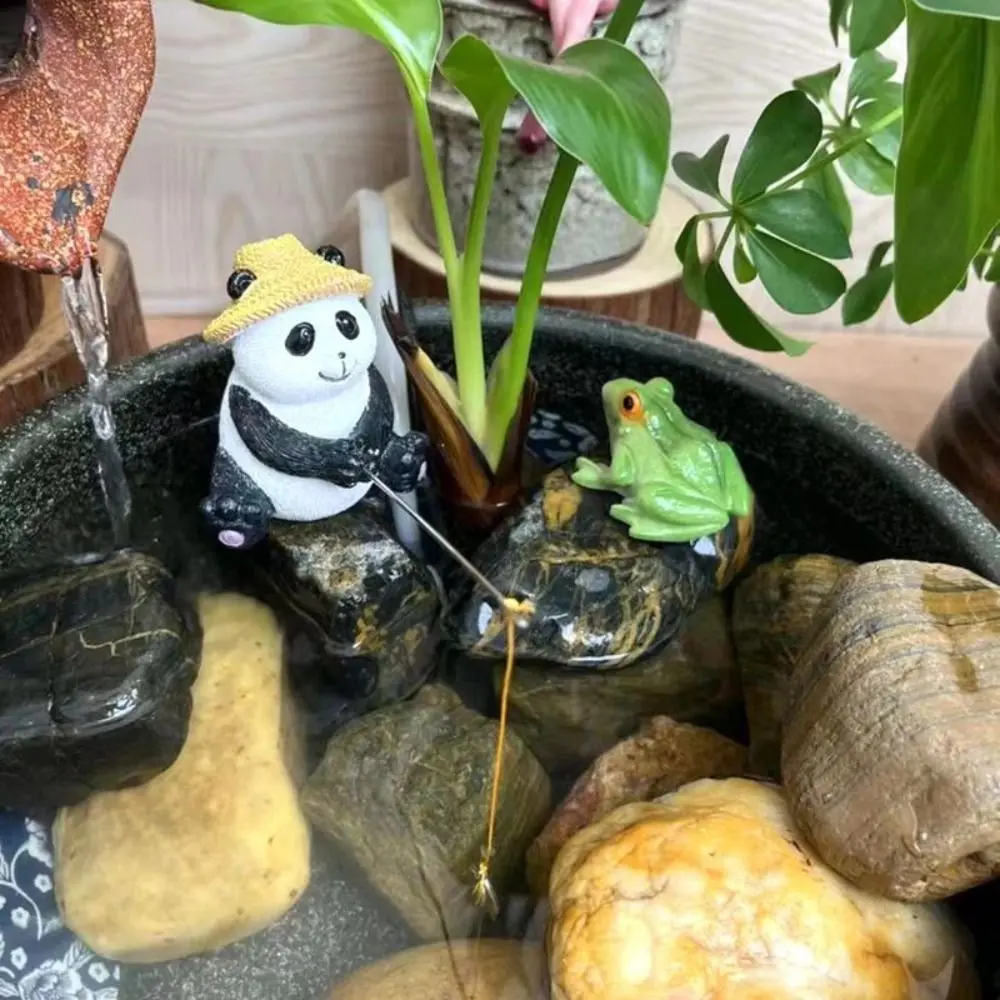 Garden Decor Resin Frog Panda Fishing Statue Cartoon Creative Animal Sculpture Funny Waterproof Miniatures Figurine Rockery