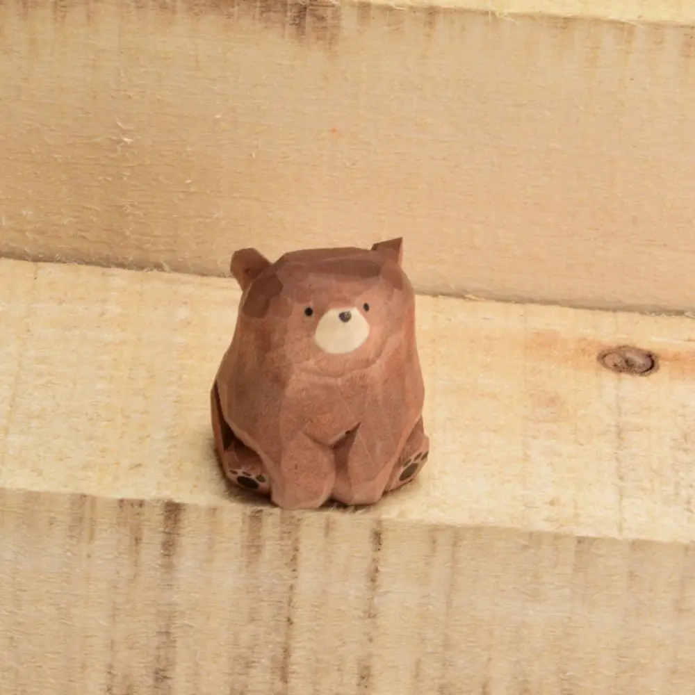 Kids Gifts Solid Wood Wooden Bear Figurines Cute Realistic Polar Bear Ornament Hand Carved Miniature Mini Bear Statue Balcony