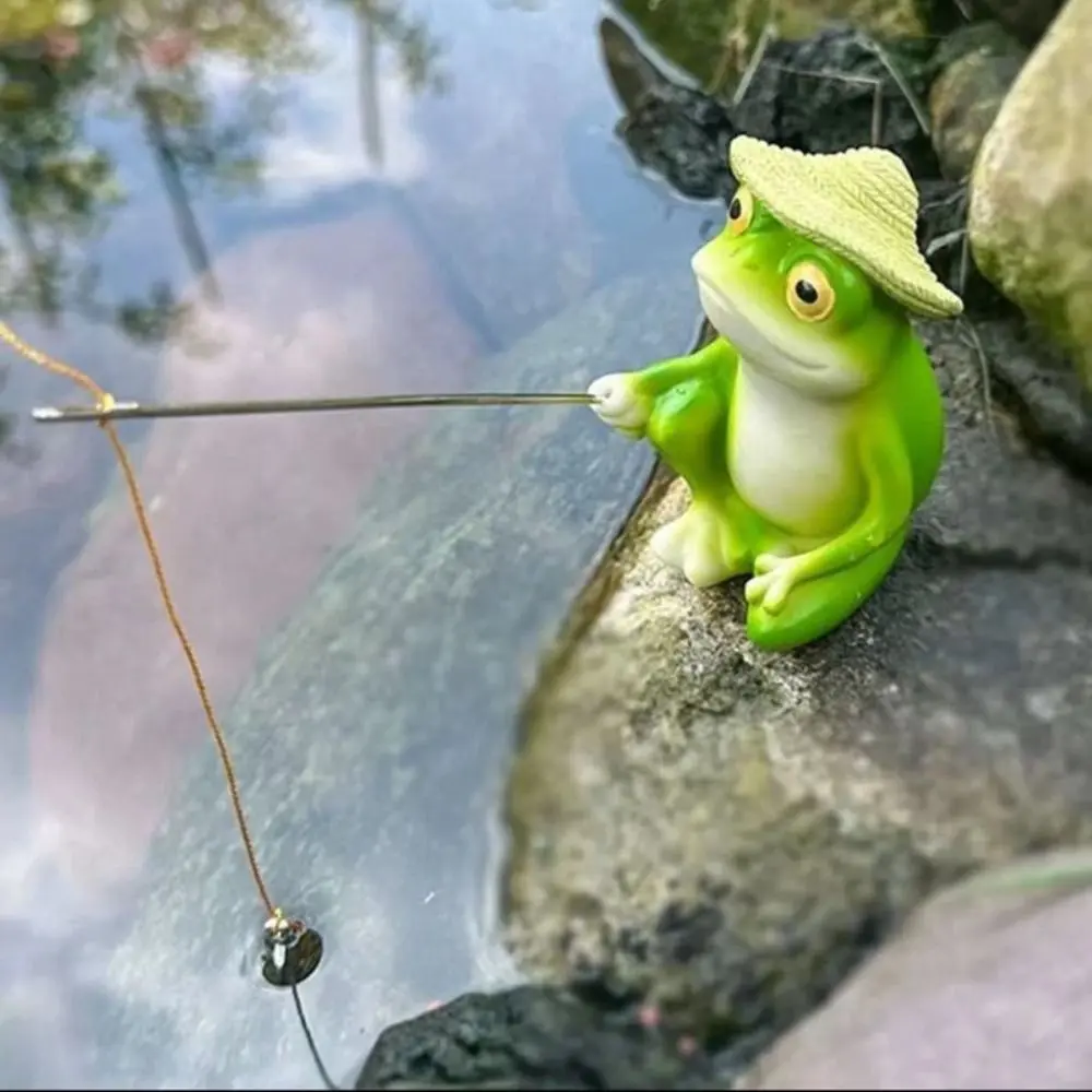 Garden Decor Resin Frog Panda Fishing Statue Cartoon Creative Animal Sculpture Funny Waterproof Miniatures Figurine Rockery