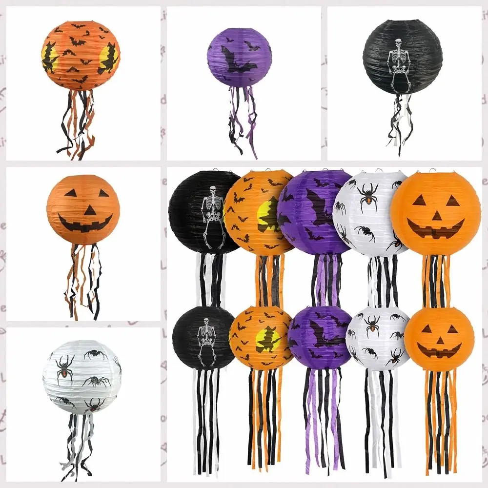 Creative Bat Halloween Paper Lanterns Pumpkin With Tassels Hangingn Tassels Lantern Paper Skeleton Halloween Decoration